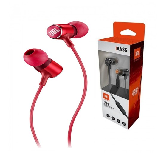 JBL WIRED IN-LINE EARPHONE T290 PURE BASS 3.5MM RED JBL WIRED IN-LINE EARPHONE T290 PURE BASS 3.5MM RED